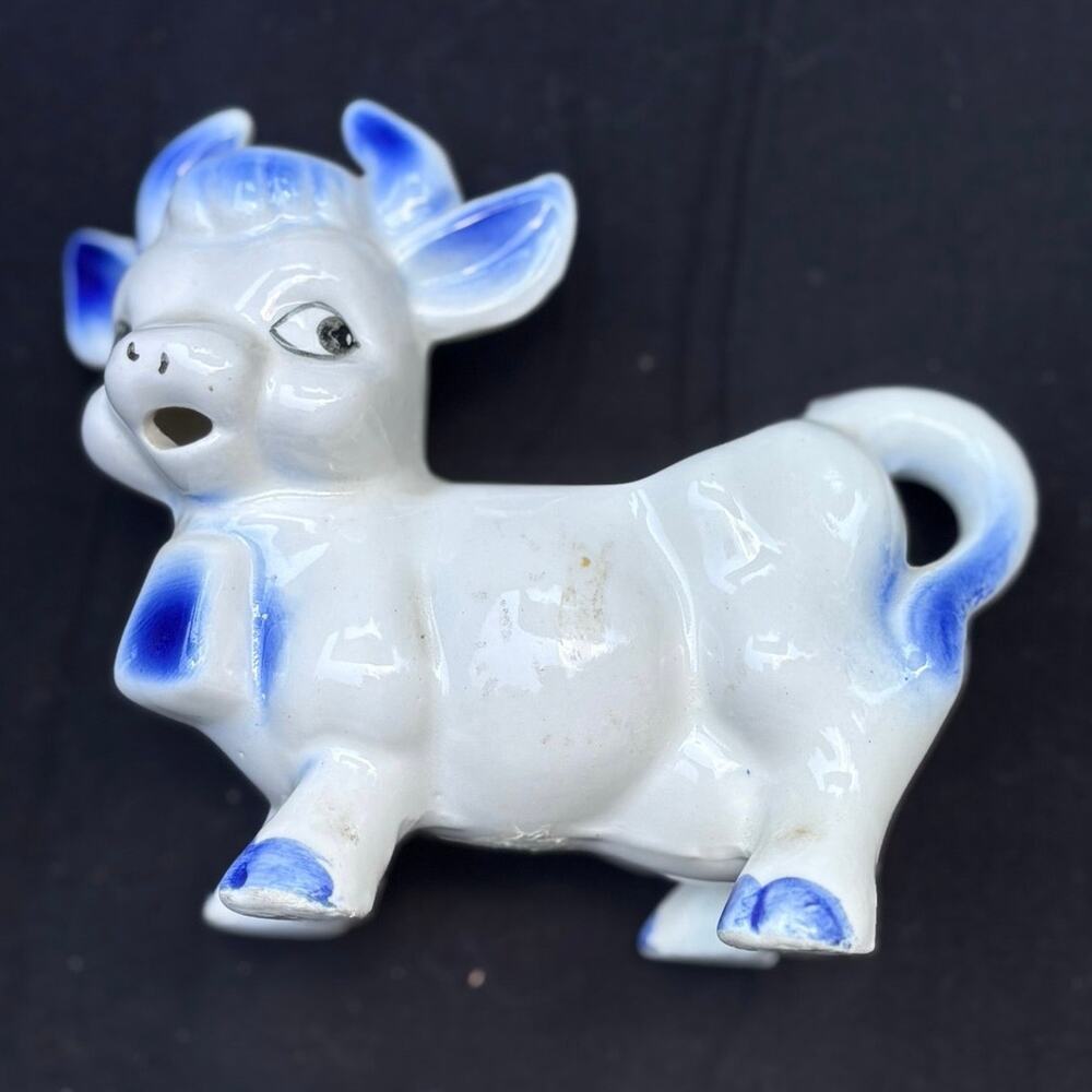 Vintage Ceramic Blue Cow Creamer Cottage Kitschy Retro